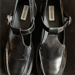 Steve Madden Shiny Black T-Strap Loafers